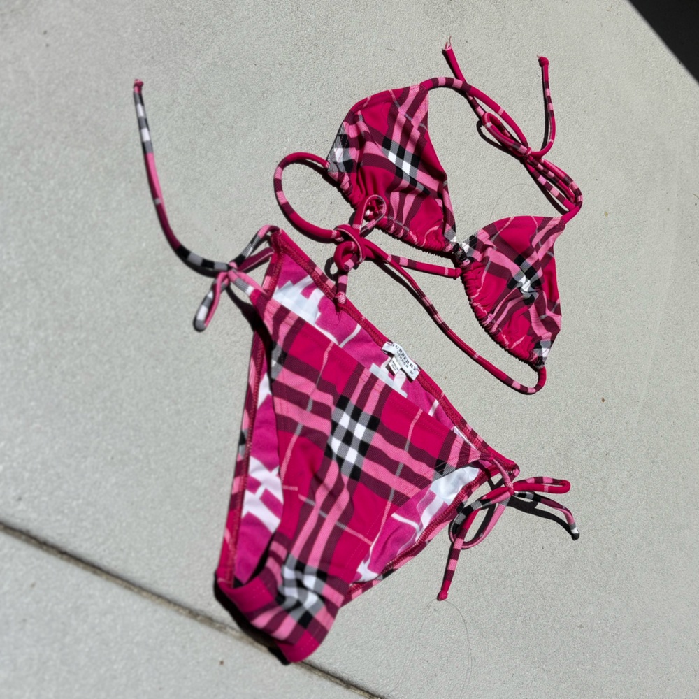 Burberry Bright Pink Check Bikini Set